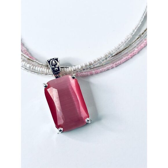Beaded Pink Necklace, Pink Long Necklace, Silver Bracelet Jewelry Buy 3/$18 - Picture 6 of 12